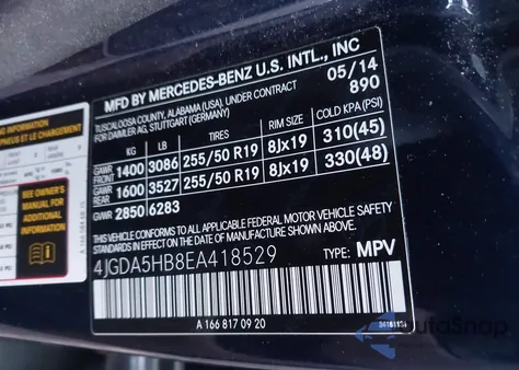 2014 Mercedes-Benz Ml 350 4Matic из США, поврежденный, VIN 4JGDA5HB8EA418529